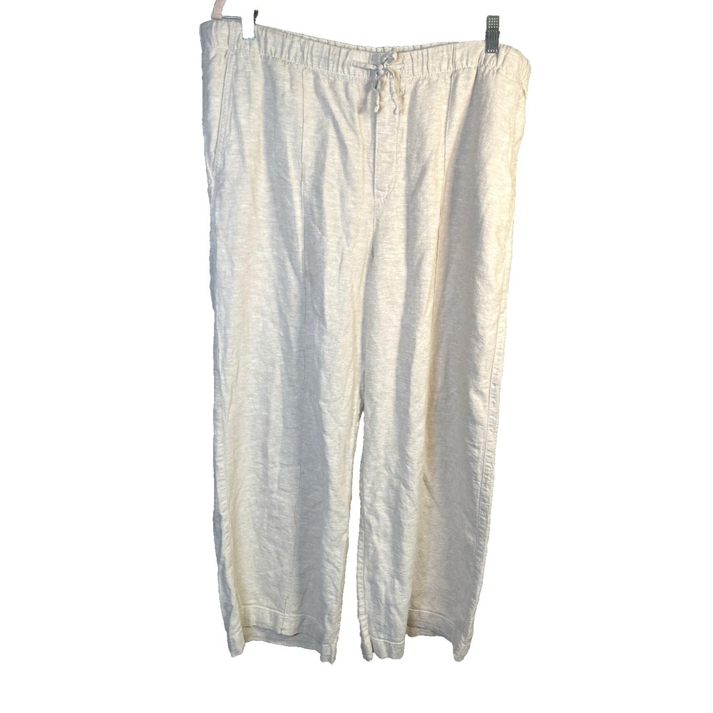 Women's GAP linen pants XL Beige Wide Leg Pull On Drawstring Comfy causal lounge